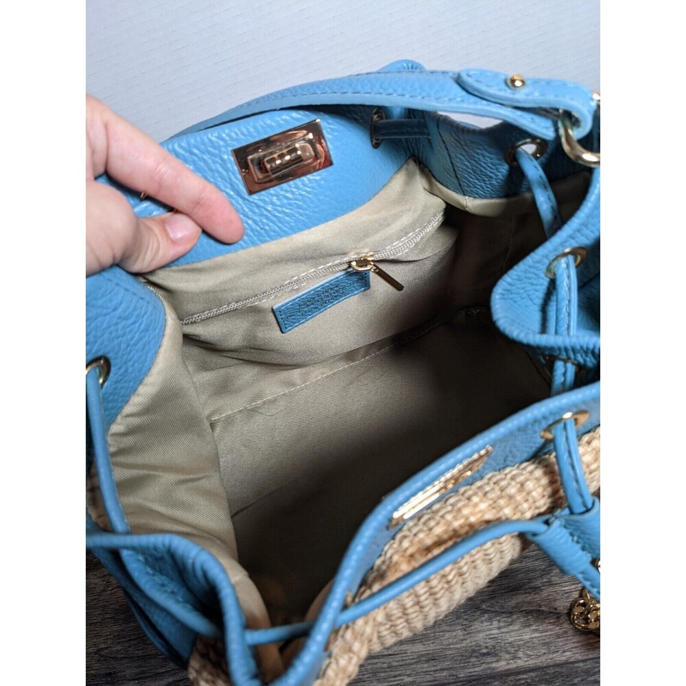 Unica Firenze Italian Leather Straw Handbag Light Blue NWT - Picture 5 of 12